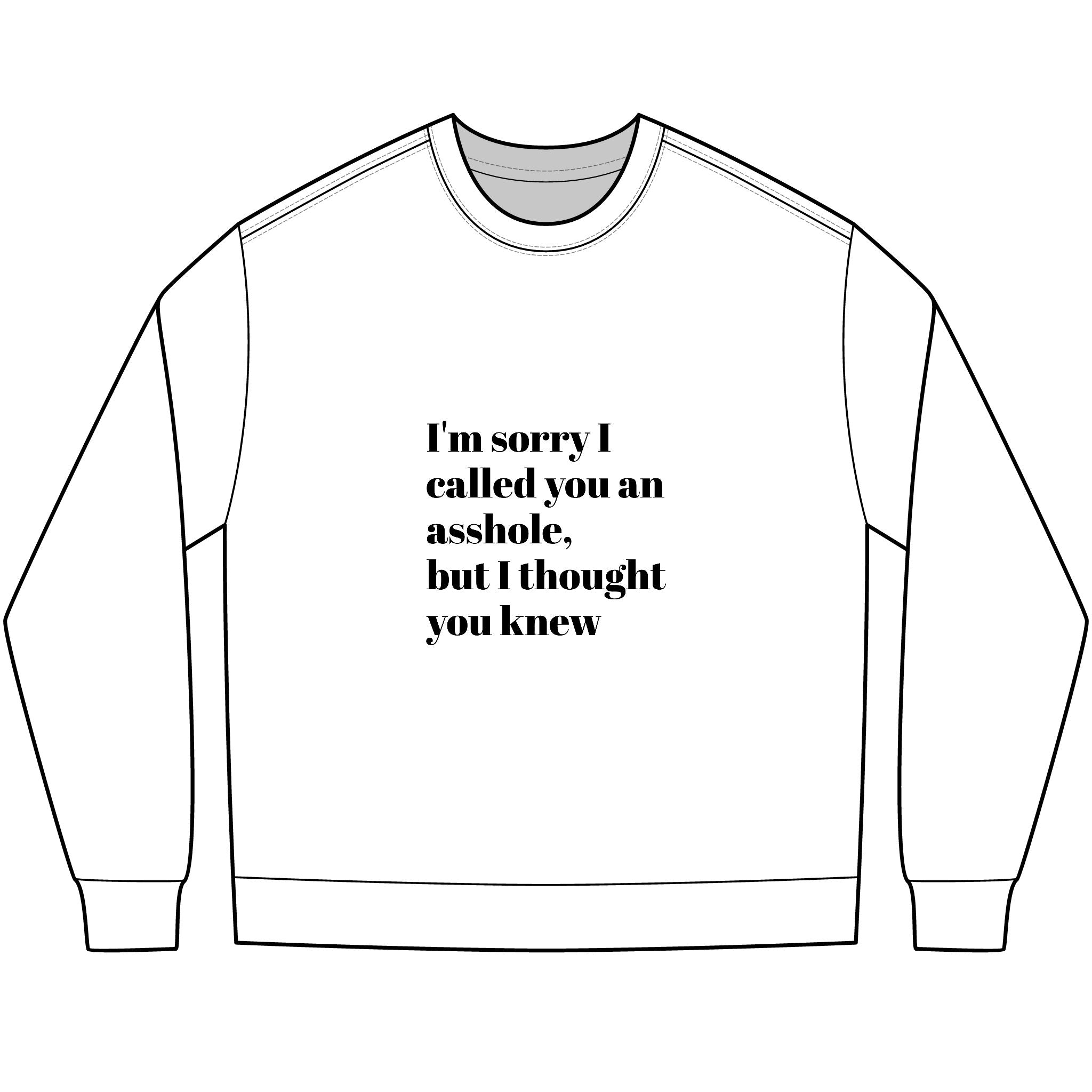 Long Sleeve Tee — "I'm sorry I called you an asshole, but I thought you knew" Funny Sarcastic Statement Shirt