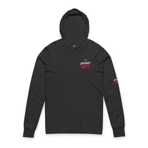 Caffeinated Queen Hooded Long Sleeve Tee — Graphic Coffee Lover Shirt