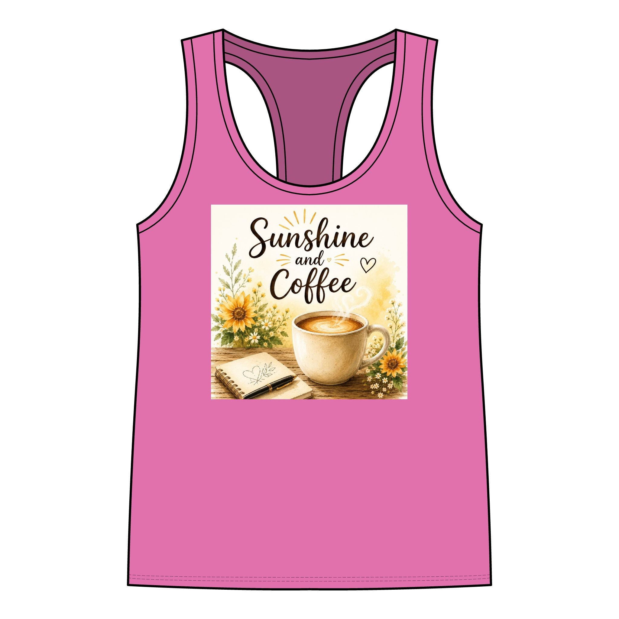 Sunshine and Coffee Racerback Tank — Women's Floral Coffee Graphic Tank Top